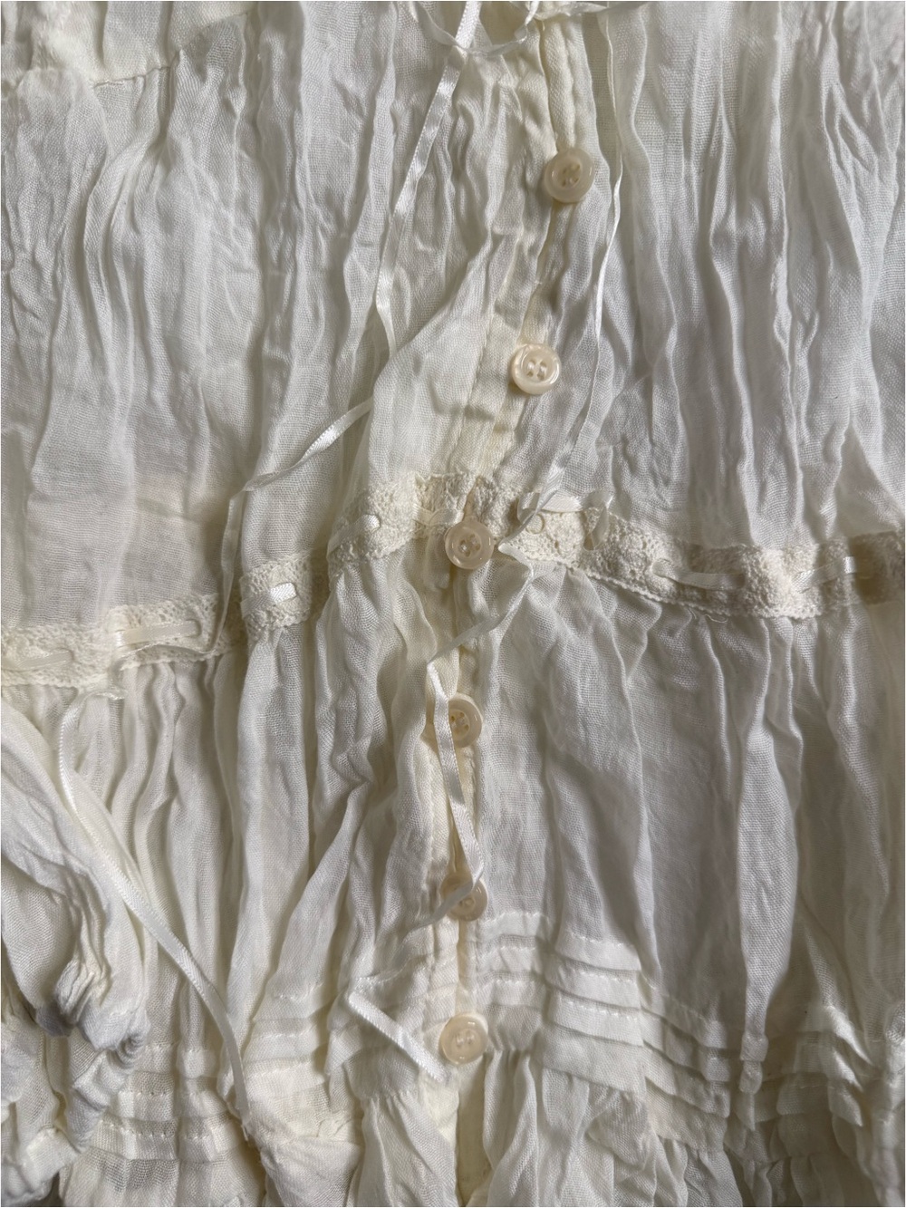 Light Cream Peasant Blouse with Button Front - Picture 3 of 4